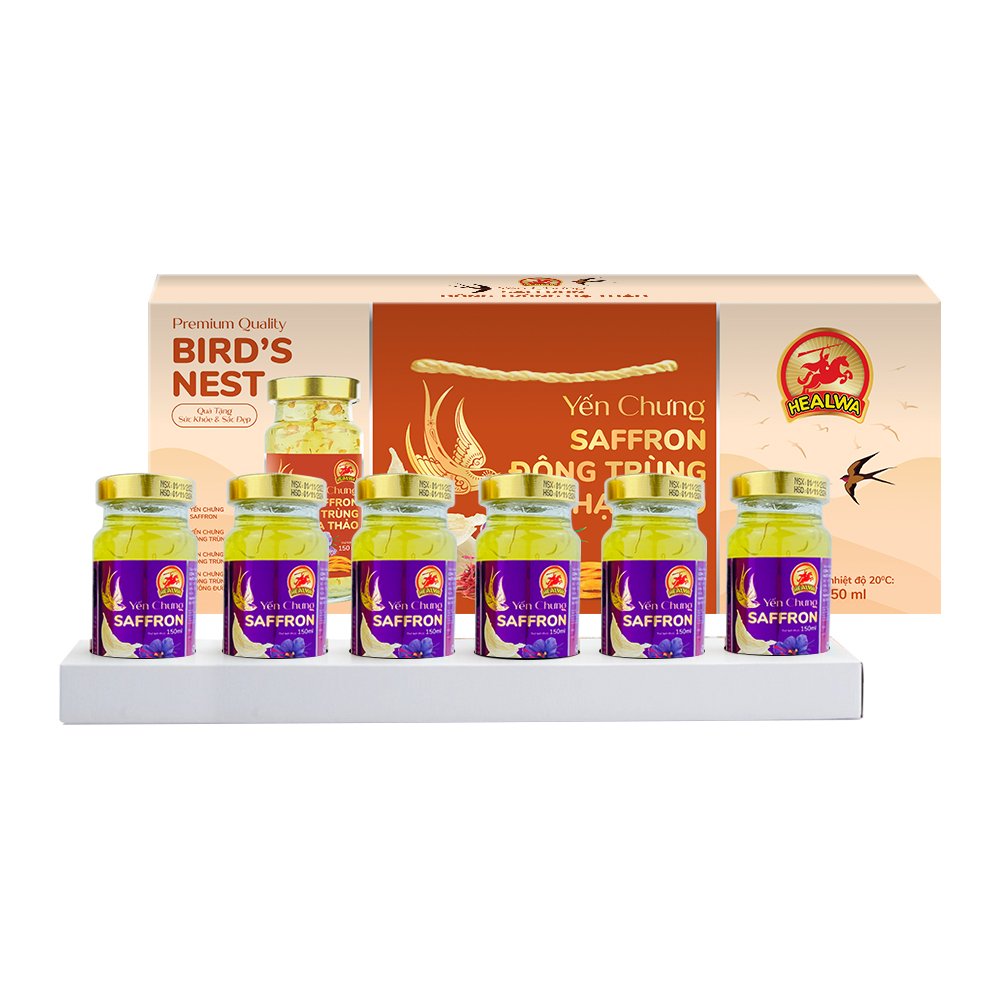 Hộp yến chưng Saffron Healwa (150ml x 6 lọ x 1 hộp) giúp da trở nên hồng hào mịn màng đầy sức sống ngăn ngừa lão hóa da