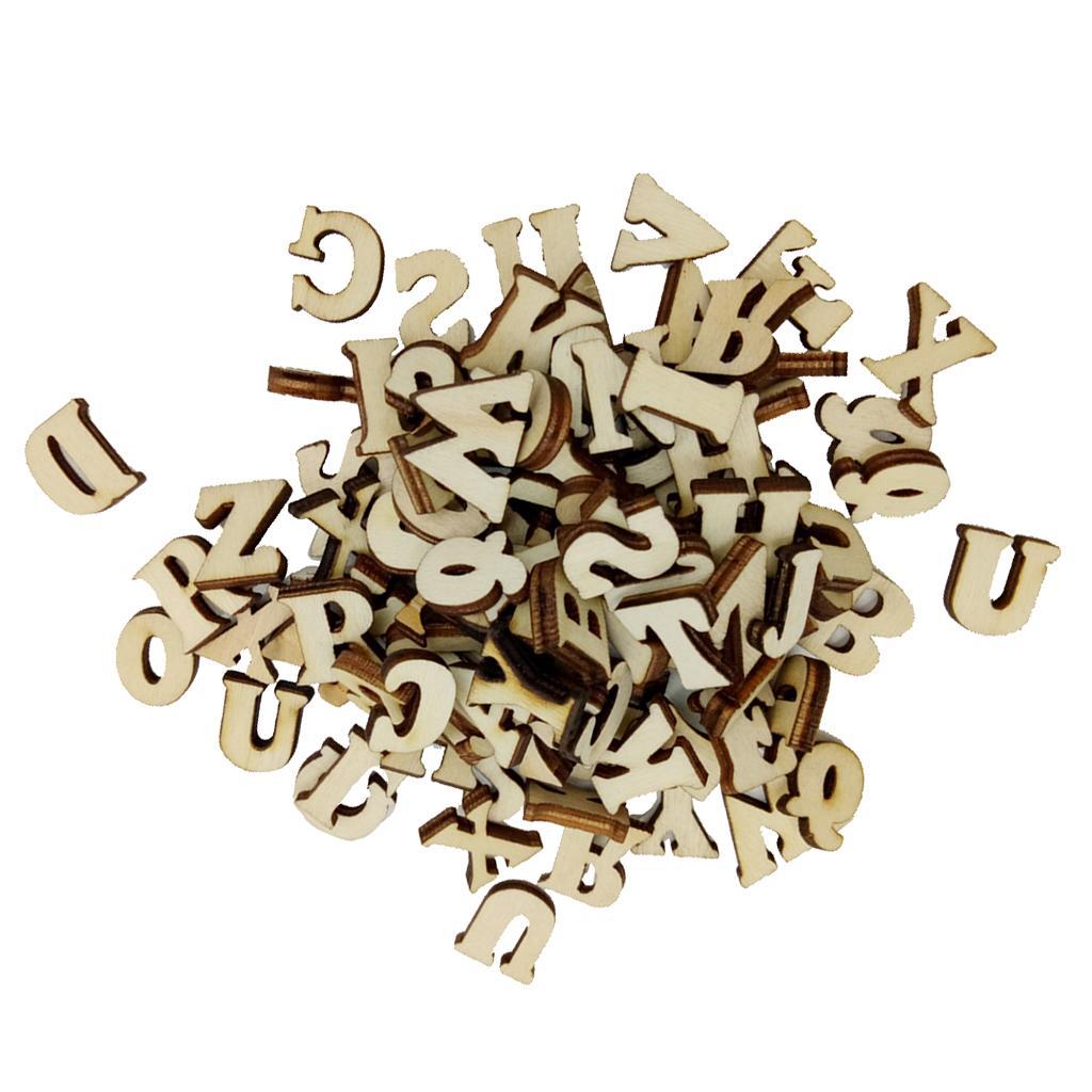 100 Pieces Mixed Wooden Shapes Letters Alphabet Embellishments for Crafts