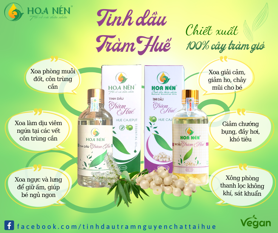 Tinh dầu Tràm Huế nguyên chất Hoa Nén 5ml - Chuẩn VietGAP - Chăm sóc sức khỏe mẹ và bé 