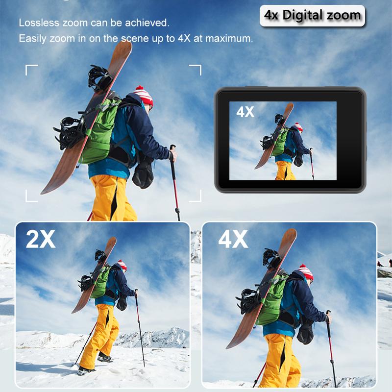 Qjstar H11 Camera hành động 4K 60fps 20MP EIS 2.0 Màn hình kép Touch LCD WiFi WaterProof Control Control