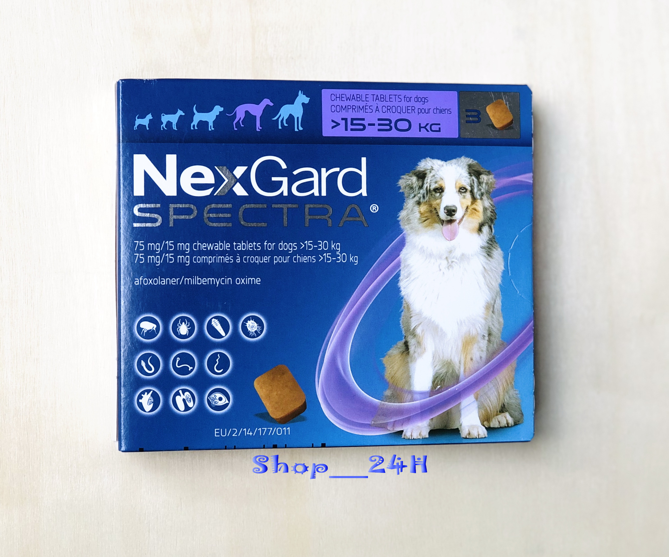 1 hộp NexGard Spectra trị giun, ghẻ, viêm da, ve rận (chó 15 - 30kg; hộp 3 viên) 