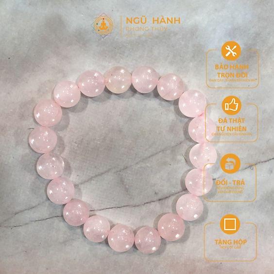 Vòng tay thạch anh hồng mix thạch anh trắng charm bạc hoa sen phong thủy