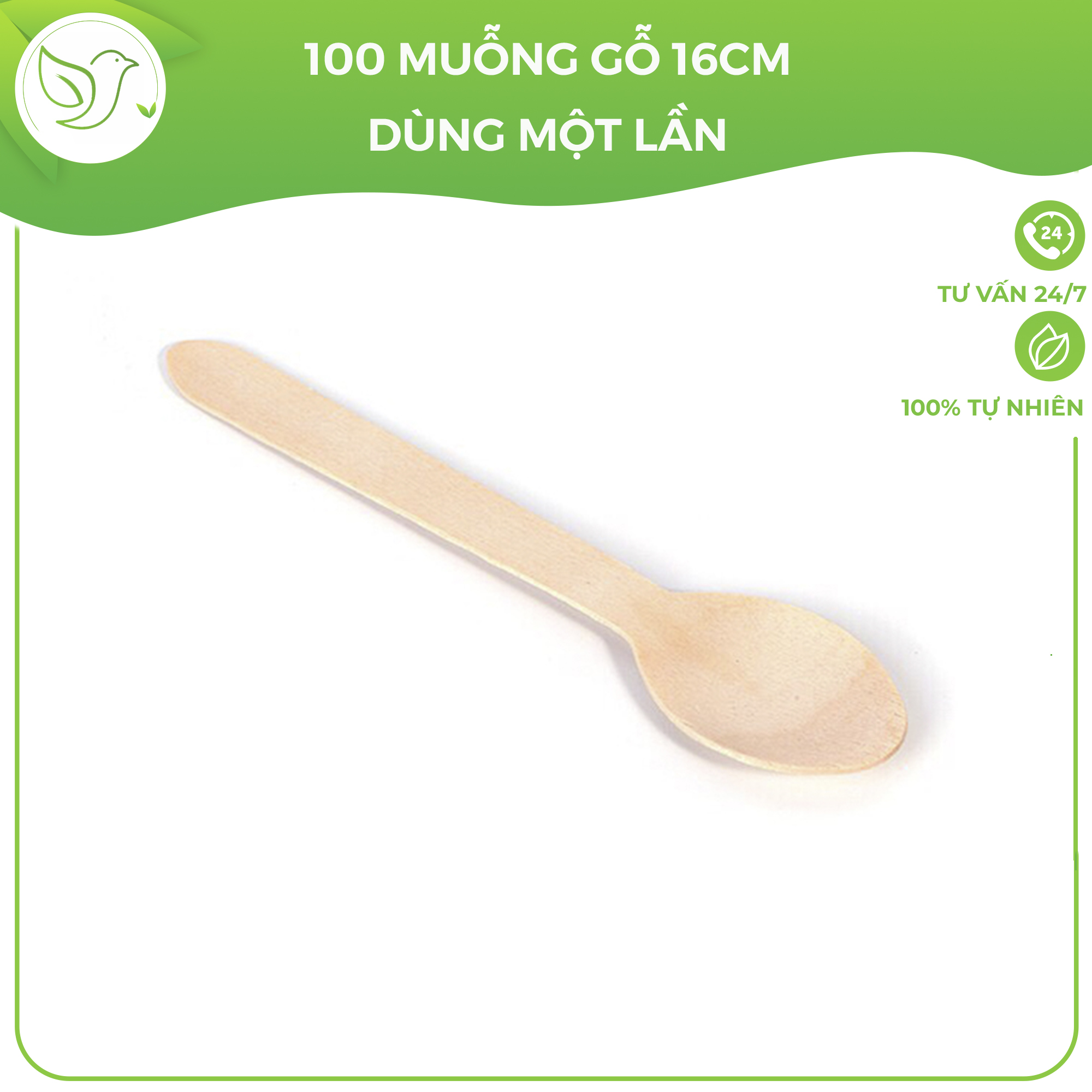 100 Muỗng gỗ dùng một lần 16cm an toàn tiện lợi thân thiện môi trường