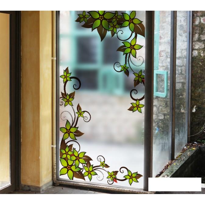 Decal Dán Kính Cao Cấp - Hoa Dây Leo Xanh Lá Đậm