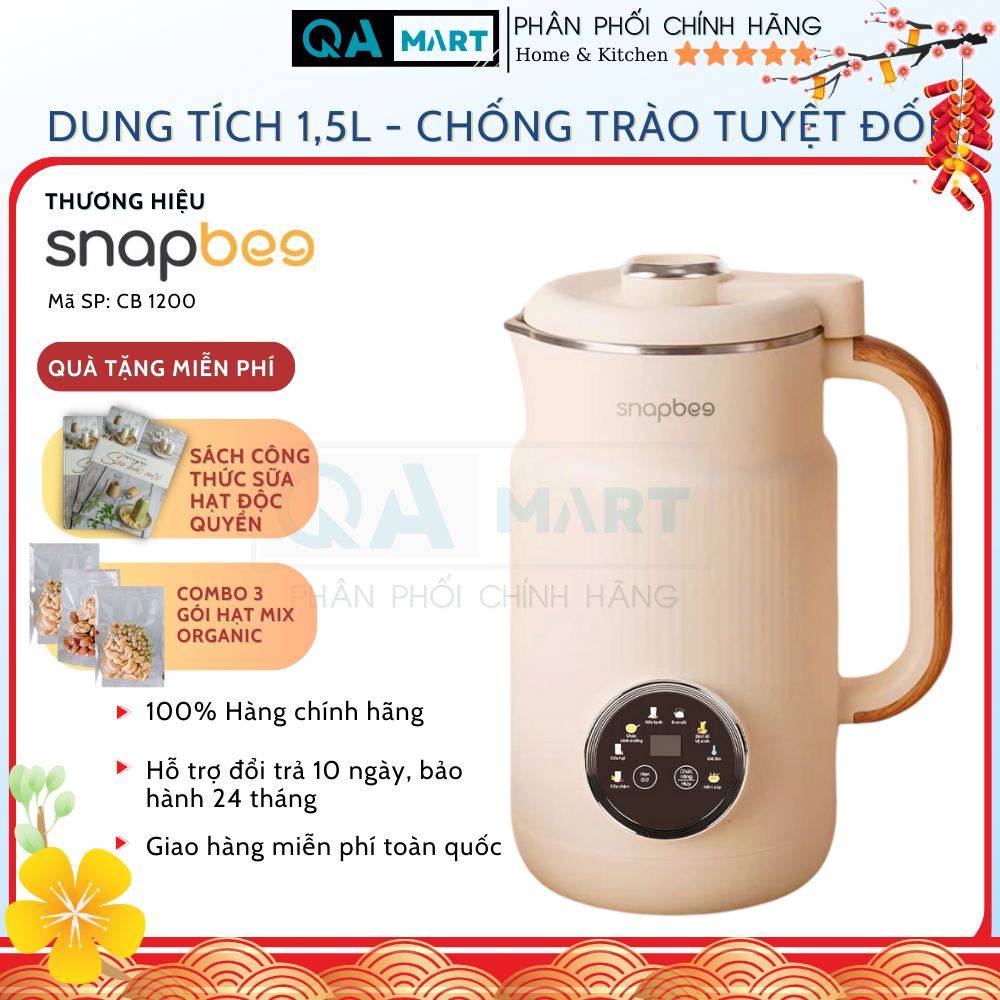 Máy làm sữa hạt Snapbee CB1200 - Dung tích 1200 ml - 9 chế độ nấu đa năng - Hàng chính hãng, bảo hành 24 tháng