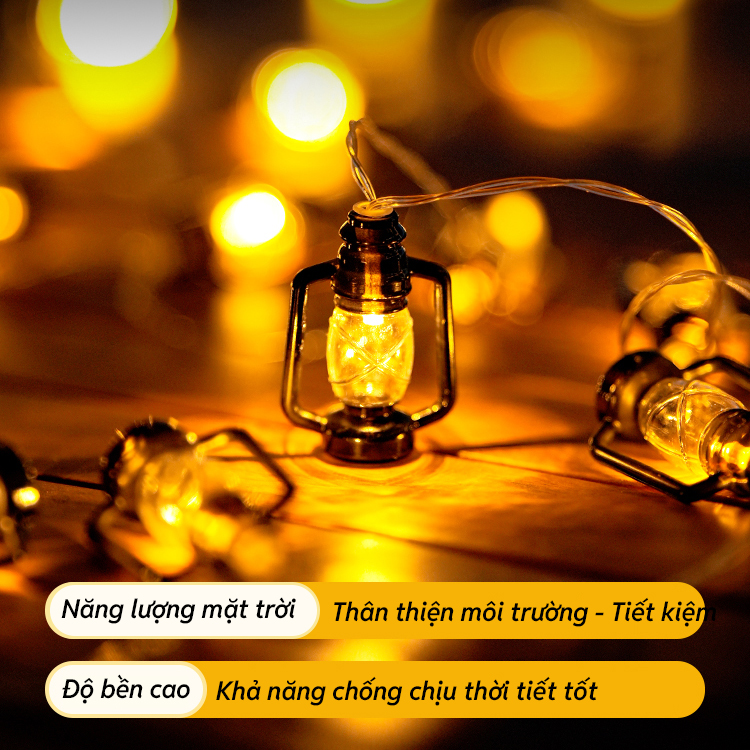 Đèn Trang Trí Năng Lượng Mặt Trời Hình Đèn Dầu, 20 Bóng LED, Nhiều Chế Độ, Chiều Dài 5m - DA3066