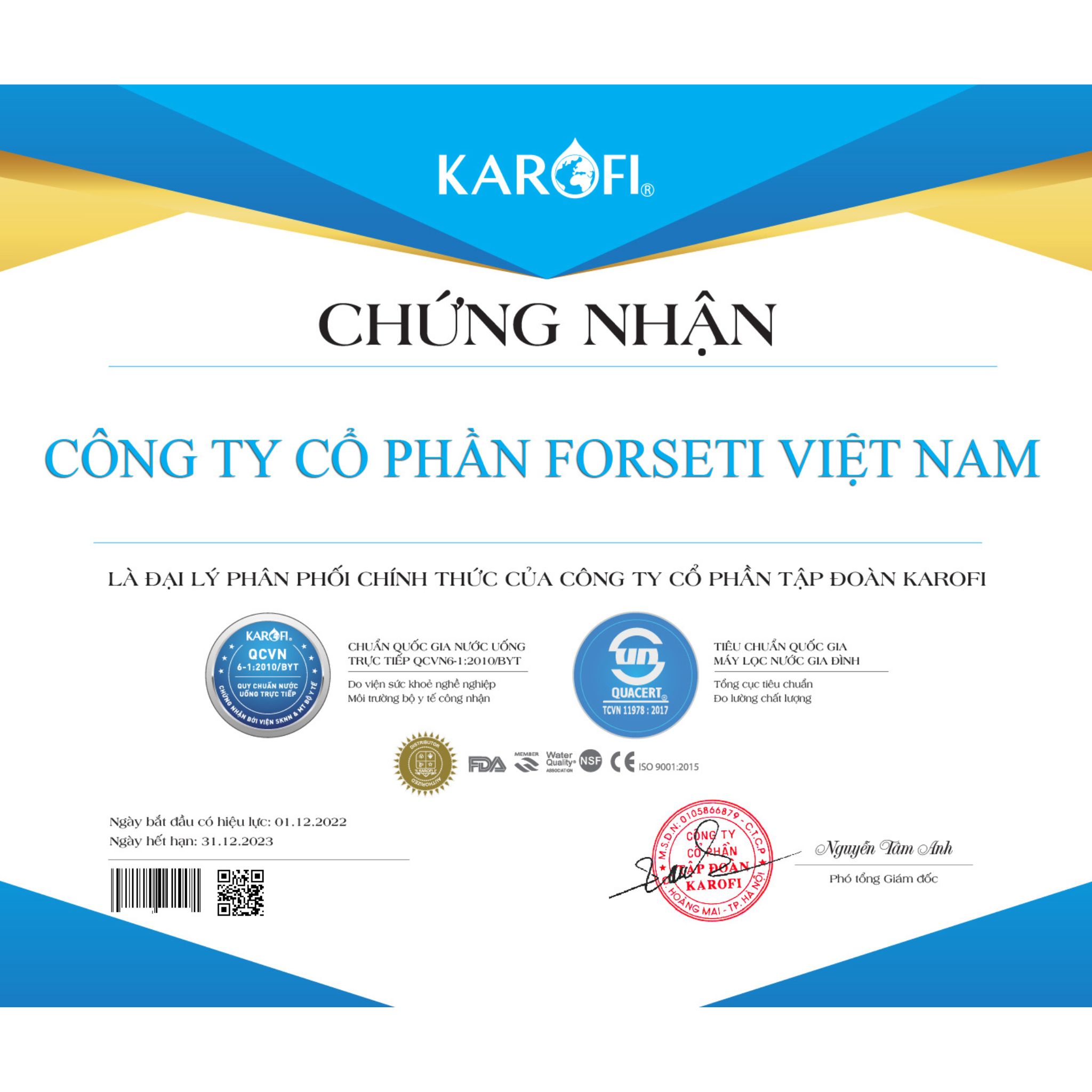 Bộ lõi lọc nước Karofi màng RO 100 GPD và bộ lõi chức năng Smax hiệu suất cao Hp6.2 dùng cho máy lọc nước Karofi - Hàng chính hãng