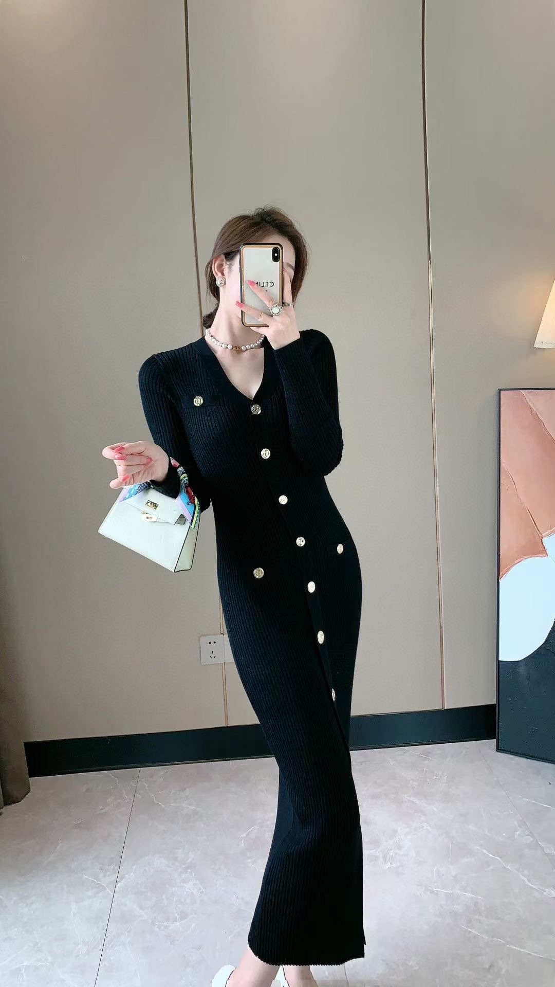 Váy Len Dệt Kim Cổ V Mềm Mại Dành Cho Nữ AL86 - Hàng Quảng Châu Cao Cấp