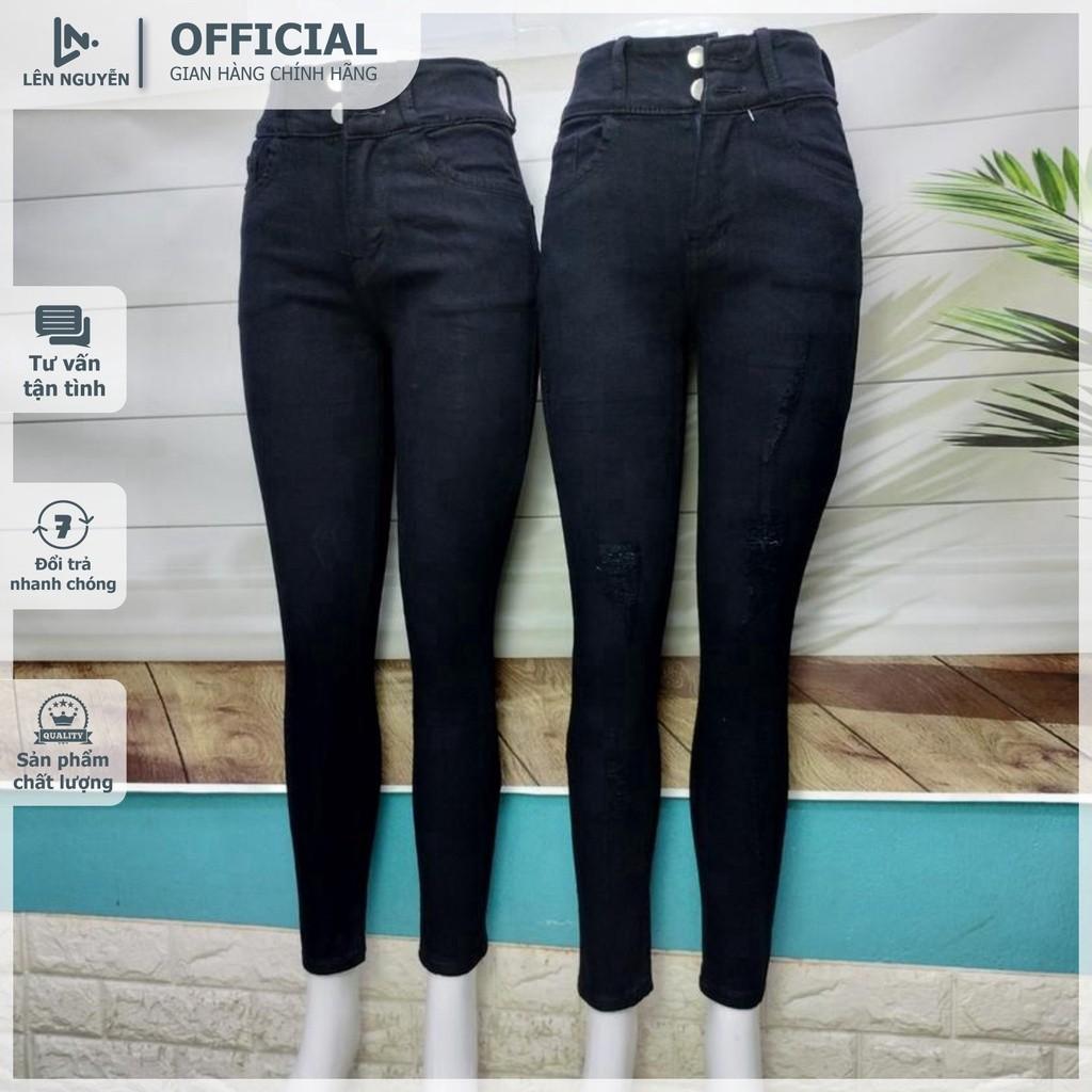 D14_Quần jean nữ, dài, lưng cao, quần bò nữ dáng ôm, quần rin nữ có big size, cho 42kg đến 75kg,LEN NGUYEN STORE - ĐEN RÁCH