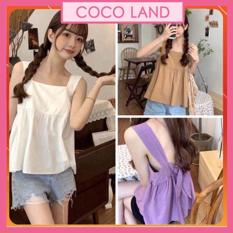 Áo babydoll,áo 2 dây,áo đũi bản to chất đũi lụa kèm nơ sau siêu hot A367 coco land deal xịn, chất xịn giá tốt