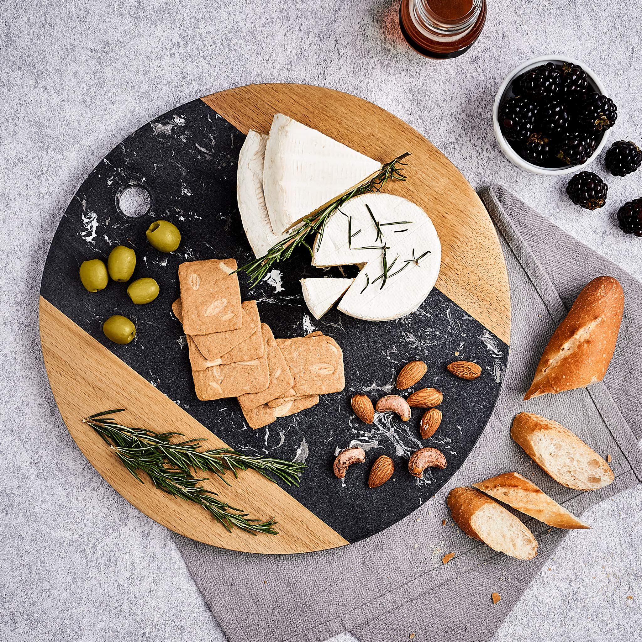 Thớt bằng đá cẩm thạch 12inch Marble Cheese Board with Acacia Wood Accent