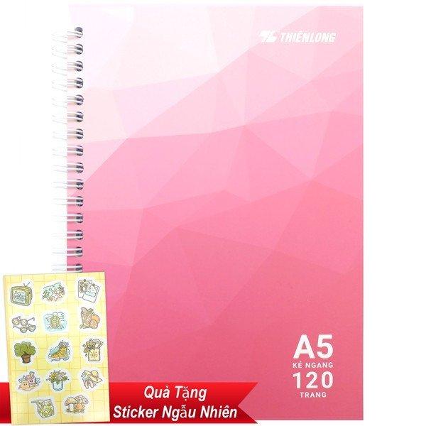 Sổ Lò Xo A5 Kẻ Ngang 120 Trang 100gsm - Thiên Long MB-011 + Kèm Sticker Ngẫu Nhiên - Màu Hồng