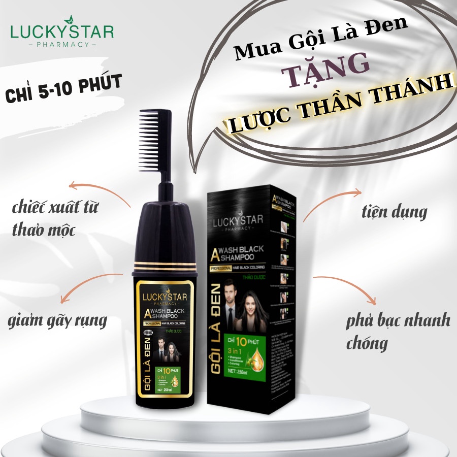 GỘI LÀ ĐEN THẢO DƯỢC CAO CẤP KÈM LƯỢC 250ML - LUCKY STAR