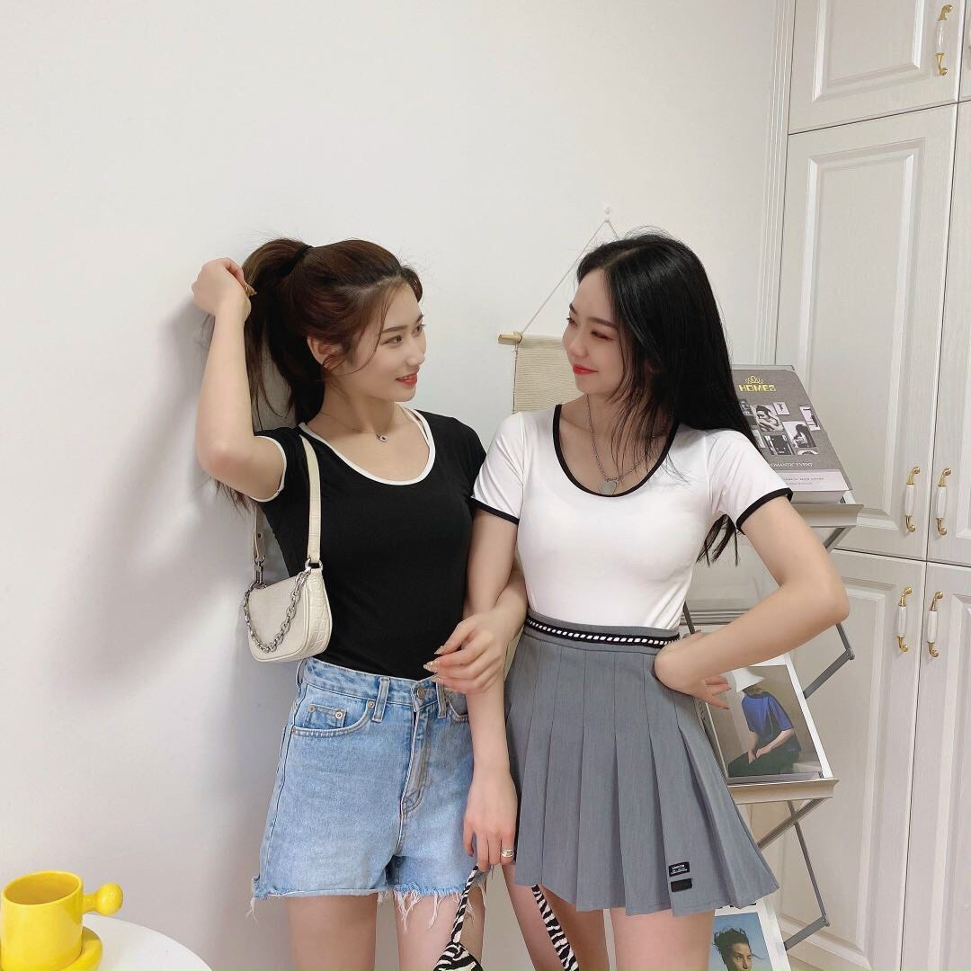 Áo Thun Nữ Basic Ôm Body Cổ Tròn Ngắn Tay Nhiều Màu Chất Liệu Cotton Co Giãn