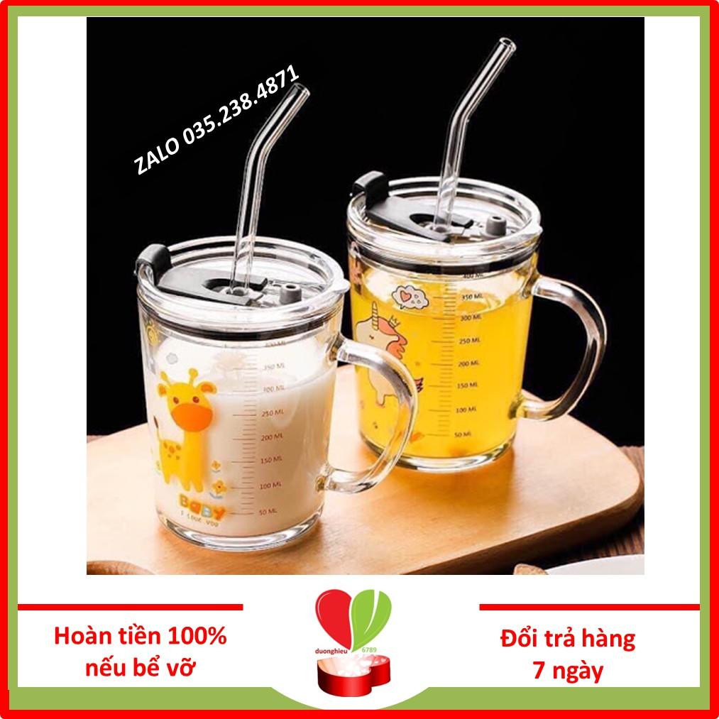 Cốc Pha Sữa Chia Vạch Thủy Tinh Có Nắp Chịu Nhiệt An Toàn, Sạch Sẽ Cho Bé 300ml, 400ml - Duonghieu6789