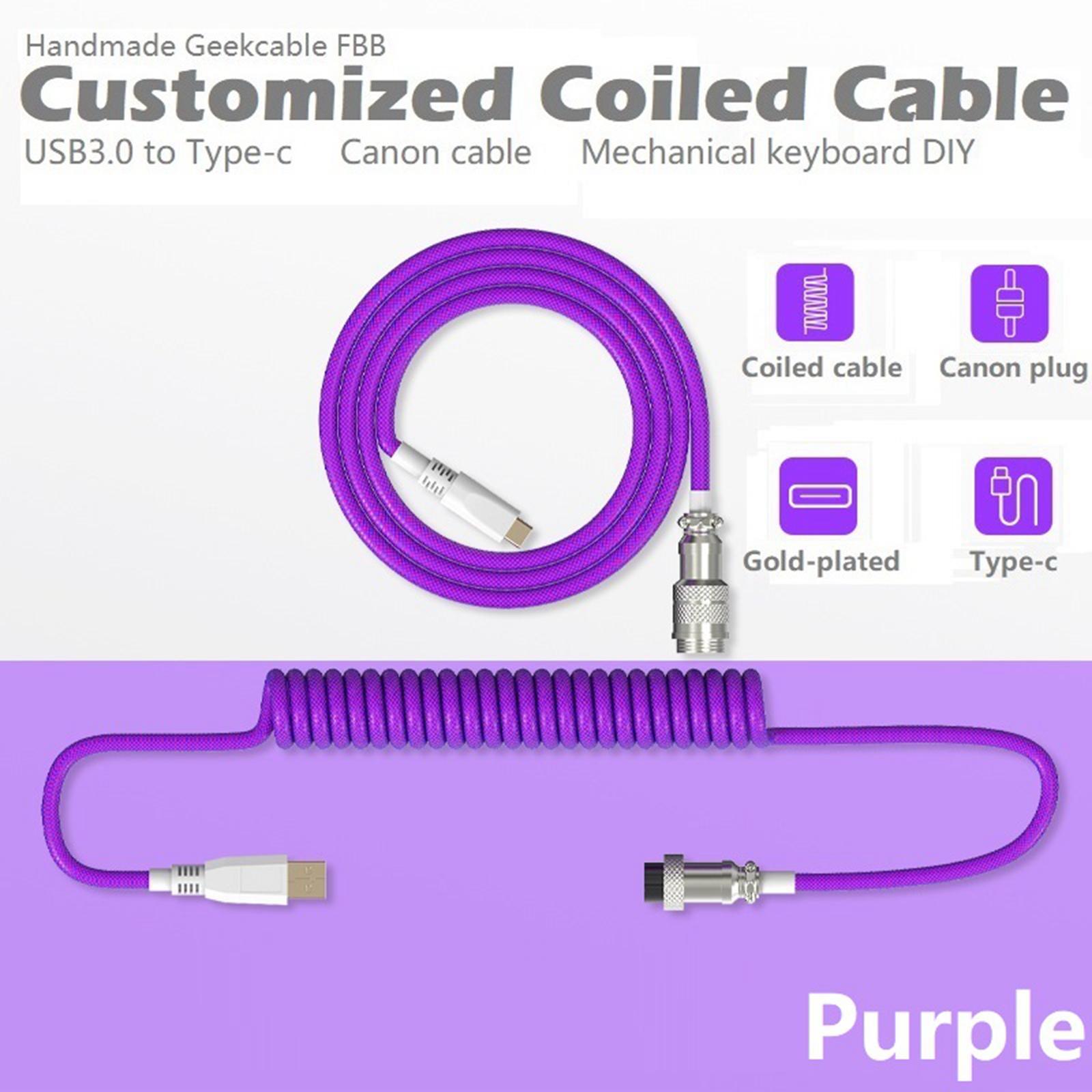 2PCS 2.2M Type-C Keyboard Cables Coiled USB for Mechanical Keyboard Metal