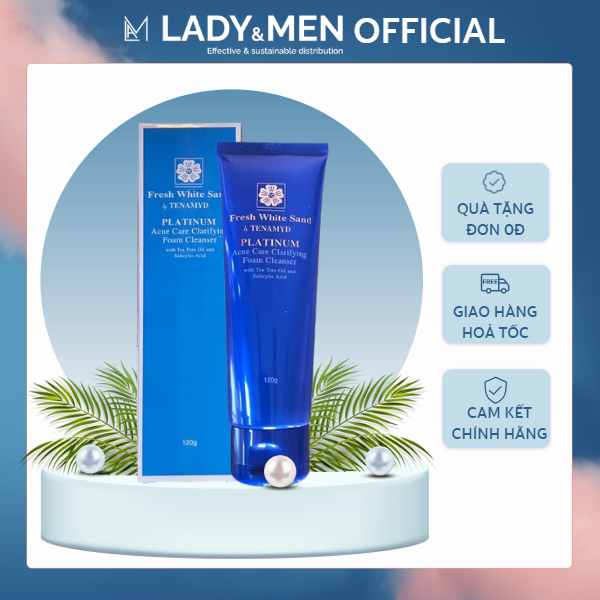 Sữa rửa mặt Tenamyd Fresh White Sand Platinum 120g ngừa mụn cho da dầu mụn - Hàng chính hãng - Lady & Men Viet Nam