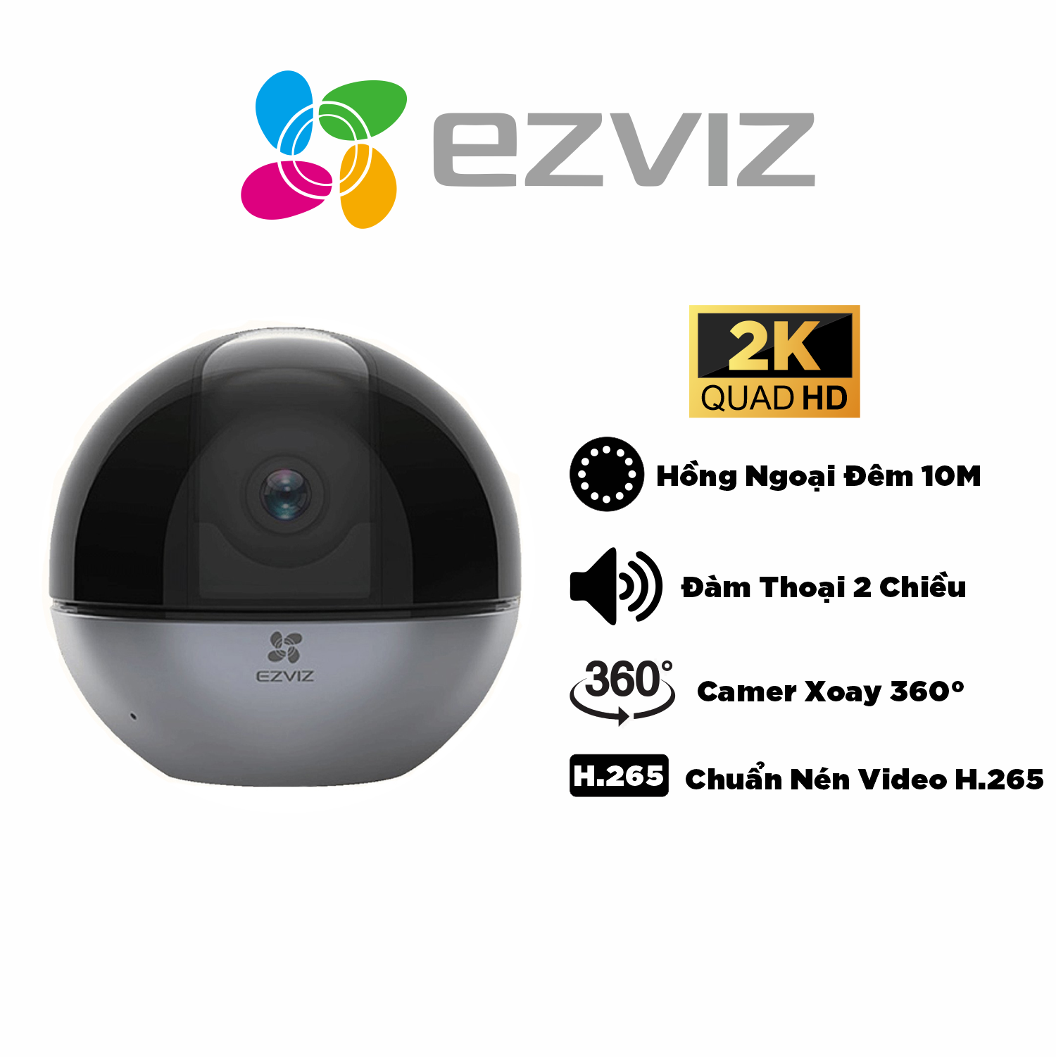 Camera WI-FI EZVIZ C6W 4MP, Độ Phân Giải 2K, Chống Ngược Sáng True WDR, Đàm Thoại 2 Chiều, Tự Động Thu Phóng Chuyển Động, Hồng Ngoại Đêm 10m - Hàng Chính Hãng