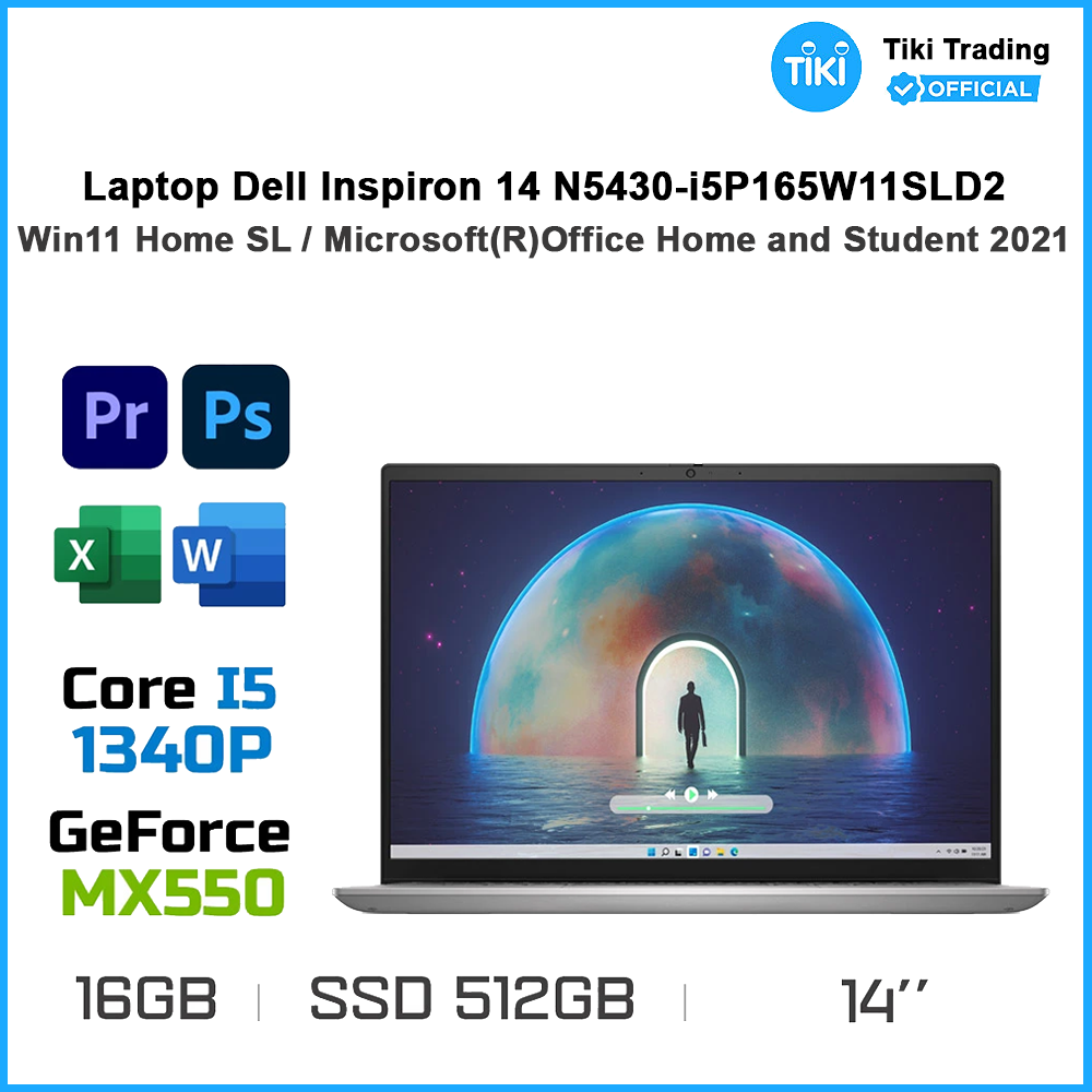 Laptop Dell Inspiron 14 5430 (N5430-i5P165W11SLD2) (i5-1340P/RAM 16GB/512GB SSD/ 14.0&quot; FHD+ 60Hz 250nits / NVIDIA MX550 2GB GDDR6 / BT 5.2 / WLAN 802.11ax / Finger Print / Windows 11+ Office) - Hàng Chính Hãng