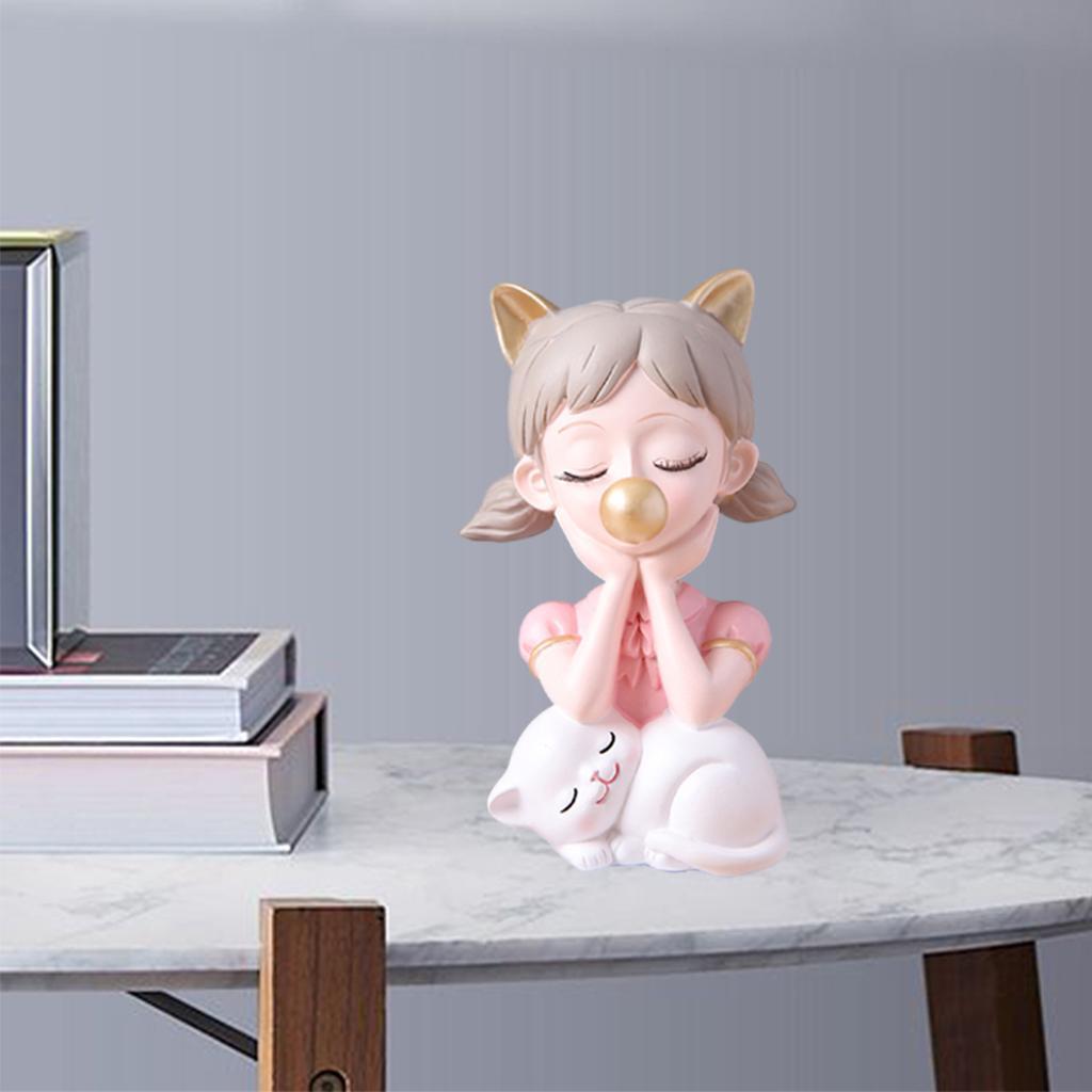 Girl Blow Statue Sculpture Figurine Model for Home