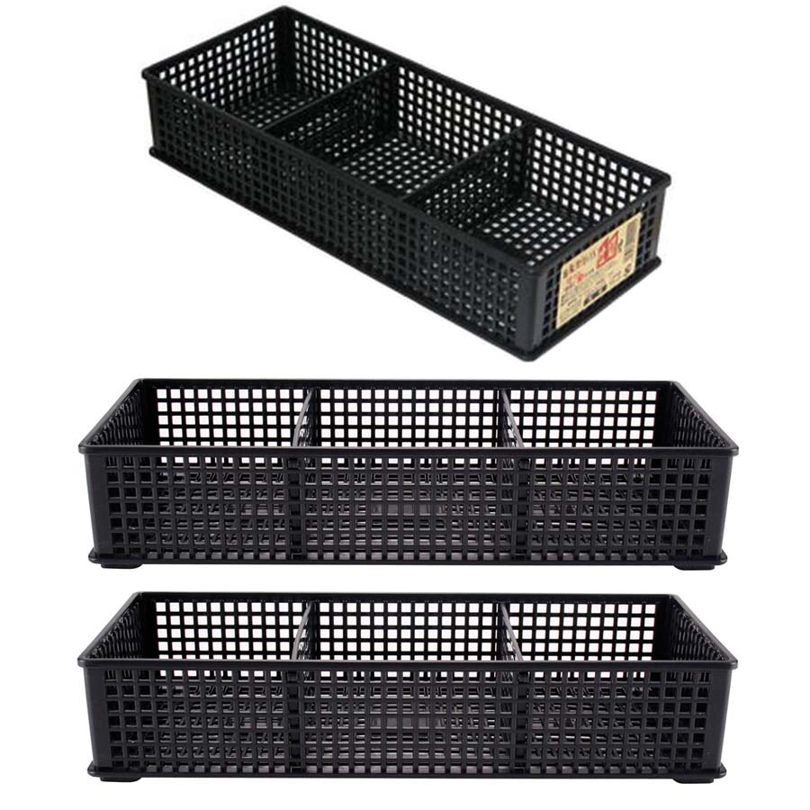 Bộ 3 khay đựng tháo lắp dễ dàng, thiết kế dạng lưới đen - Japan