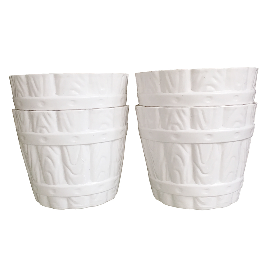 Bộ 4 chậu kiểu thùng gỗ màu trắng nhựa dày 17x14cm