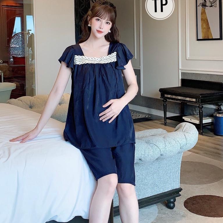 Đồ bầu mặc nhà - bộ bầu sau sinh chất đũi hàn phối ren ở ngực thời trang DB16