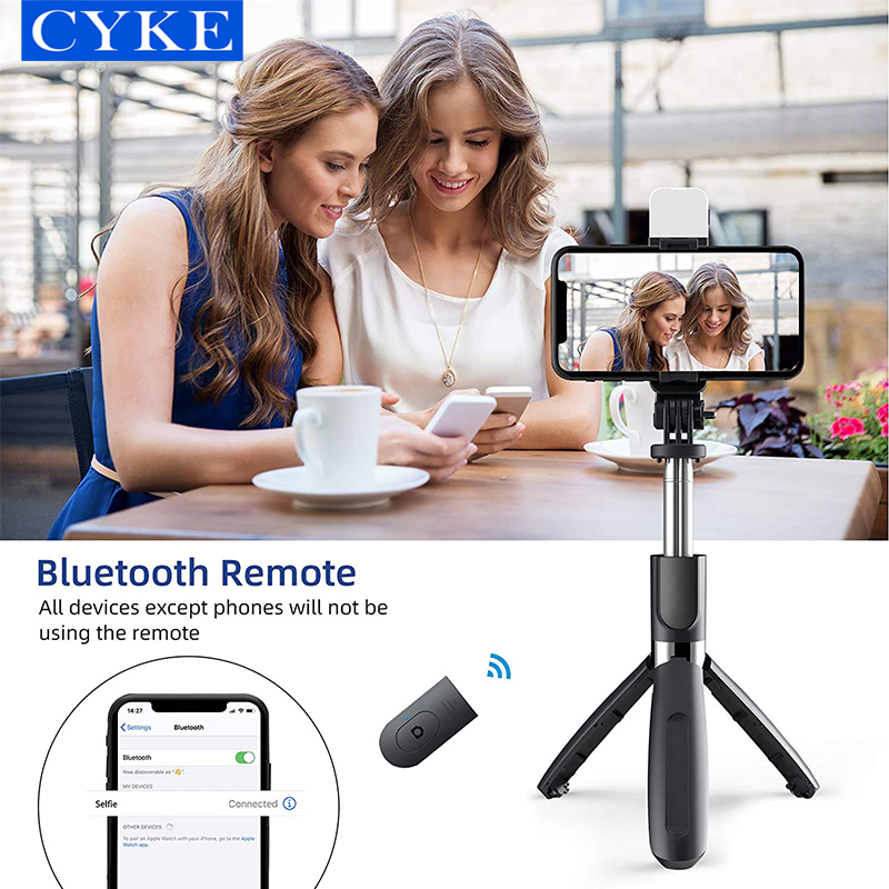 Gậy chụp hình Selfie Tripod CYKE kéo dài 102.4cm xoay 360 độ tích hợp điều khiển không dây bluetooth kèm đèn Led-Hàng chính hãng