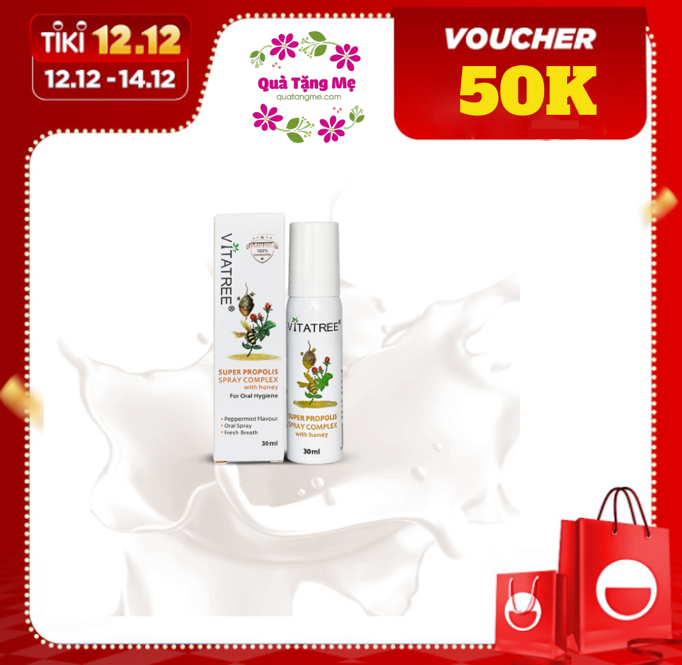 Xịt keo Ong Úc Vitatree Super Propolis Spray Complex tăng đề kháng , kháng khuẩn, Virut, nấm, giảm viêm họng, ho, nhiệt miệng - QuaTangMe Extaste