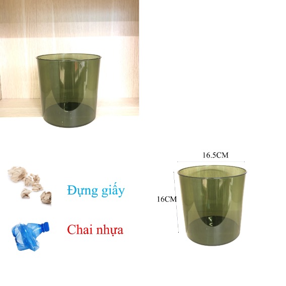 Thùng rác tròn chất liệu nhựa PET cứng trong suốt - Khả năng chịu lực chịu nhiệt tốt - Thùng rác trong suốt không nắp tinh tế - Màu xám