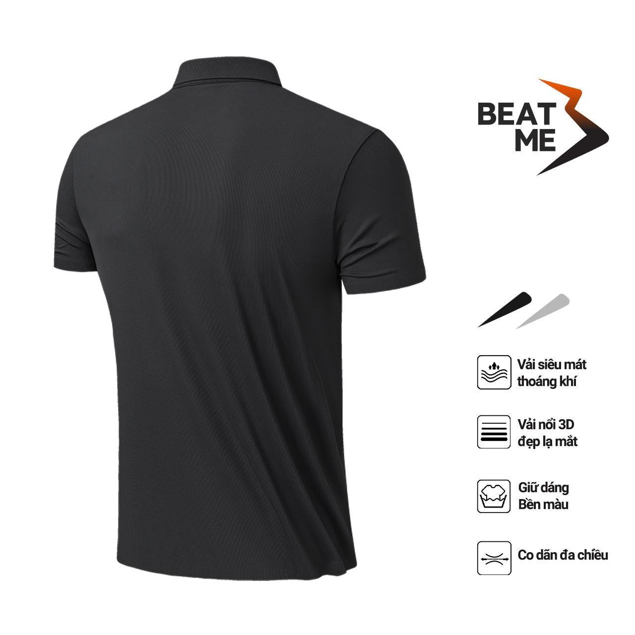 Áo Thun Polo Phong Cách Thể Thao Tối Giản Không Nhăn Vải Silk Mát Lạnh Vân Vải 3D Màu Đen