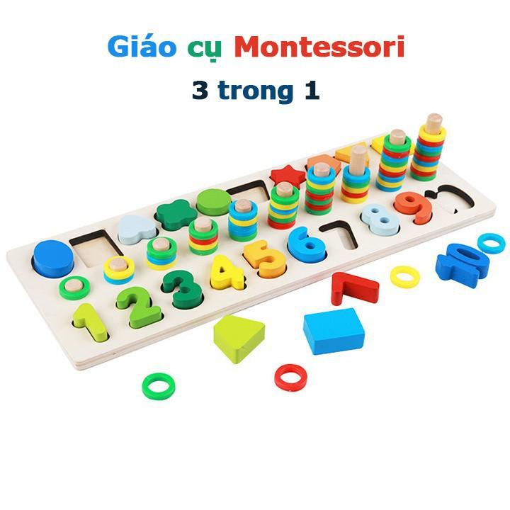 Bảng Gỗ Giáo Cụ Montessori Ghép Chữ Số Và Hình Học Kèm Vòng Màu Sắc