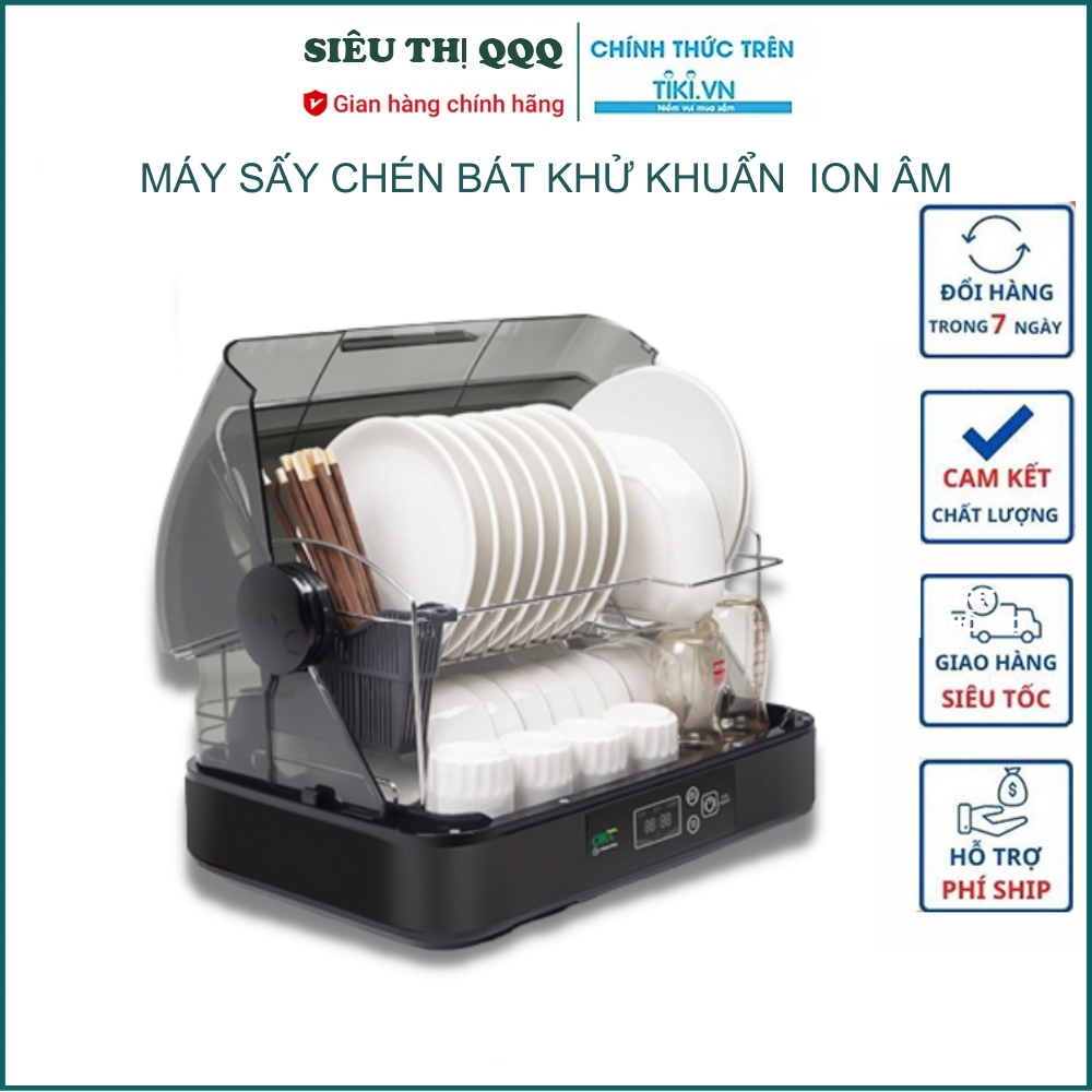 Máy sấy chén bát cao cấp dung tích 45 lít giá inox 2 tầng chứa công nghệ khử trùng tia uv - Hàng chính hãng