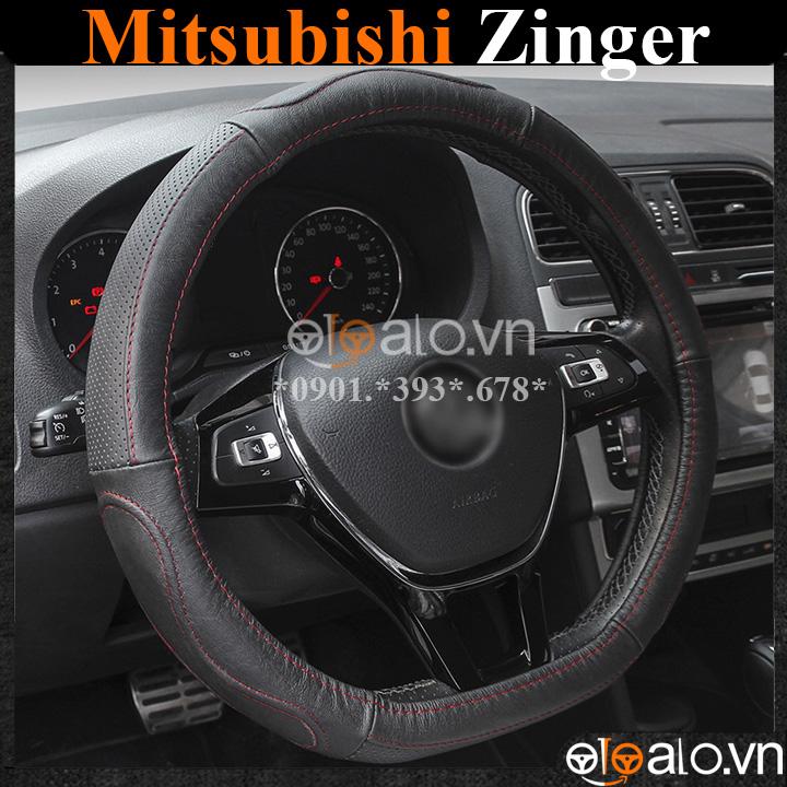 Bọc vô lăng D cut xe ô tô Mitsubishi Zinger volang Dcut da cao cấp - OTOALO - Đen chỉ đỏ