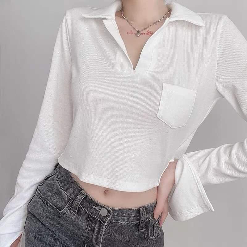 Áo croptop cổ bẻ tay xẻ KA6