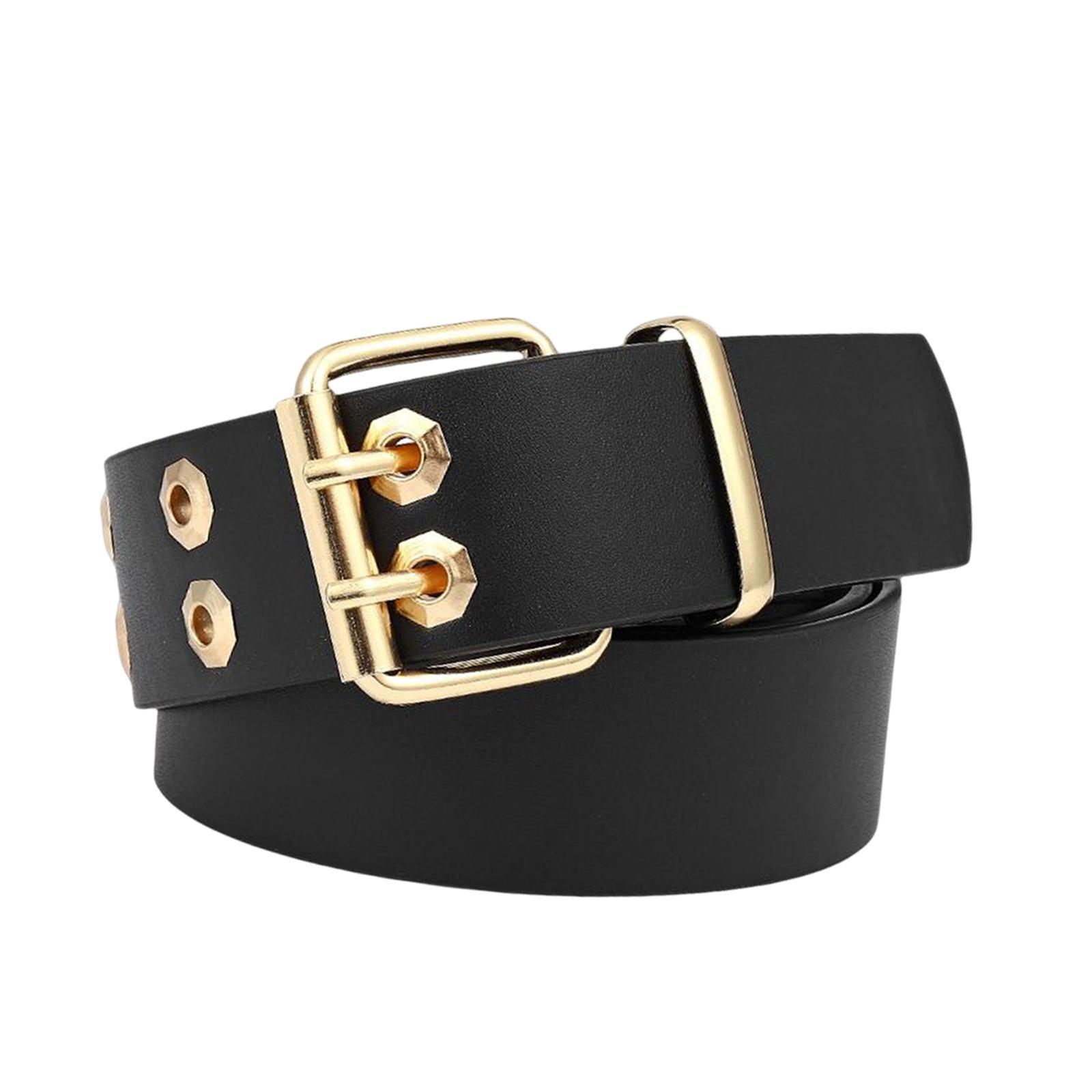 Double Grommet Belt with Pin Buckle Leather Waist Strap Women Men Belt