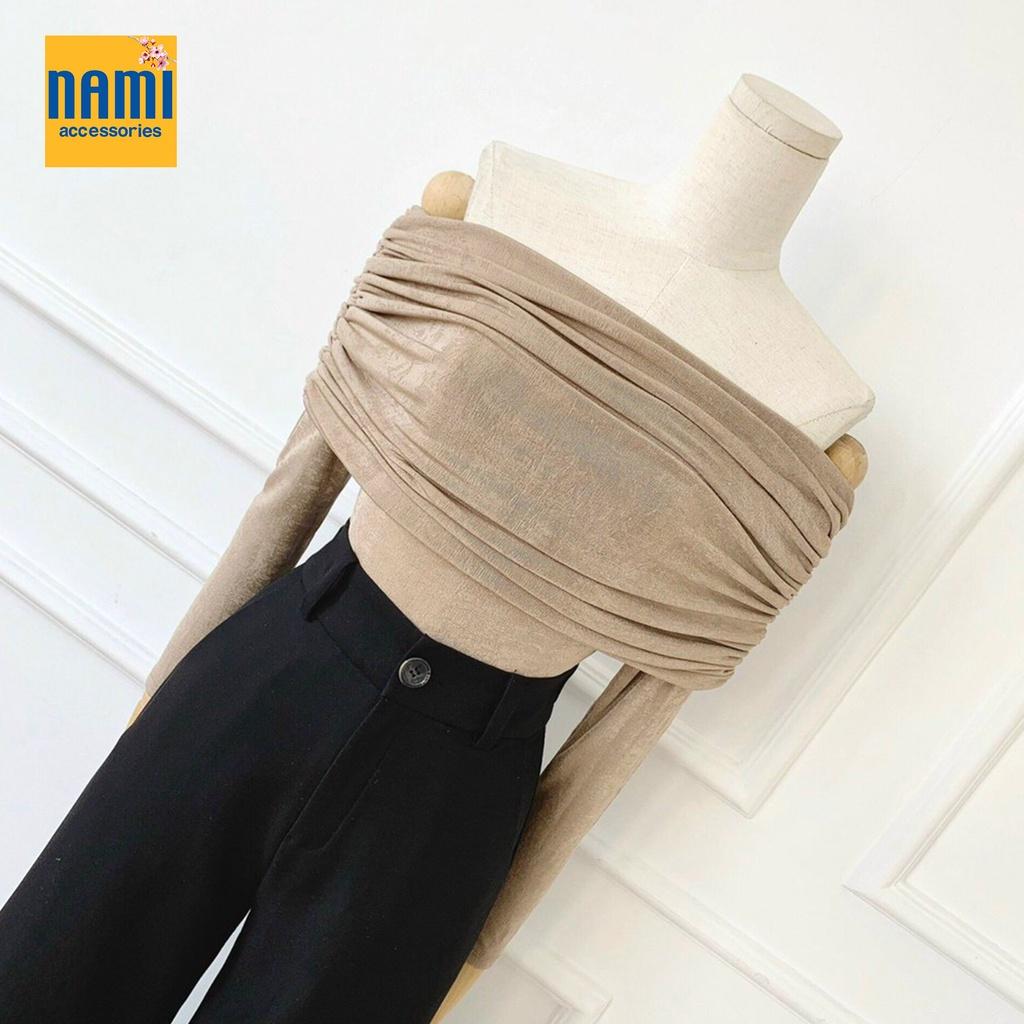 Áo thun dệt kim trễ vai tay dài nhúng cách điệu Nanami thích hợp đi tiệc phong cách sang trọng nổi bật - ATNU061