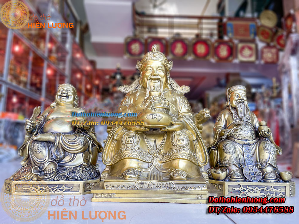 Bộ 03 Tượng Thần Tài - Thổ Địa - Ông Phát Hàng Đẹp Màu Vàng Loại To Bằng Đồng Nguyên Chất Cao 30cm Và 40cm