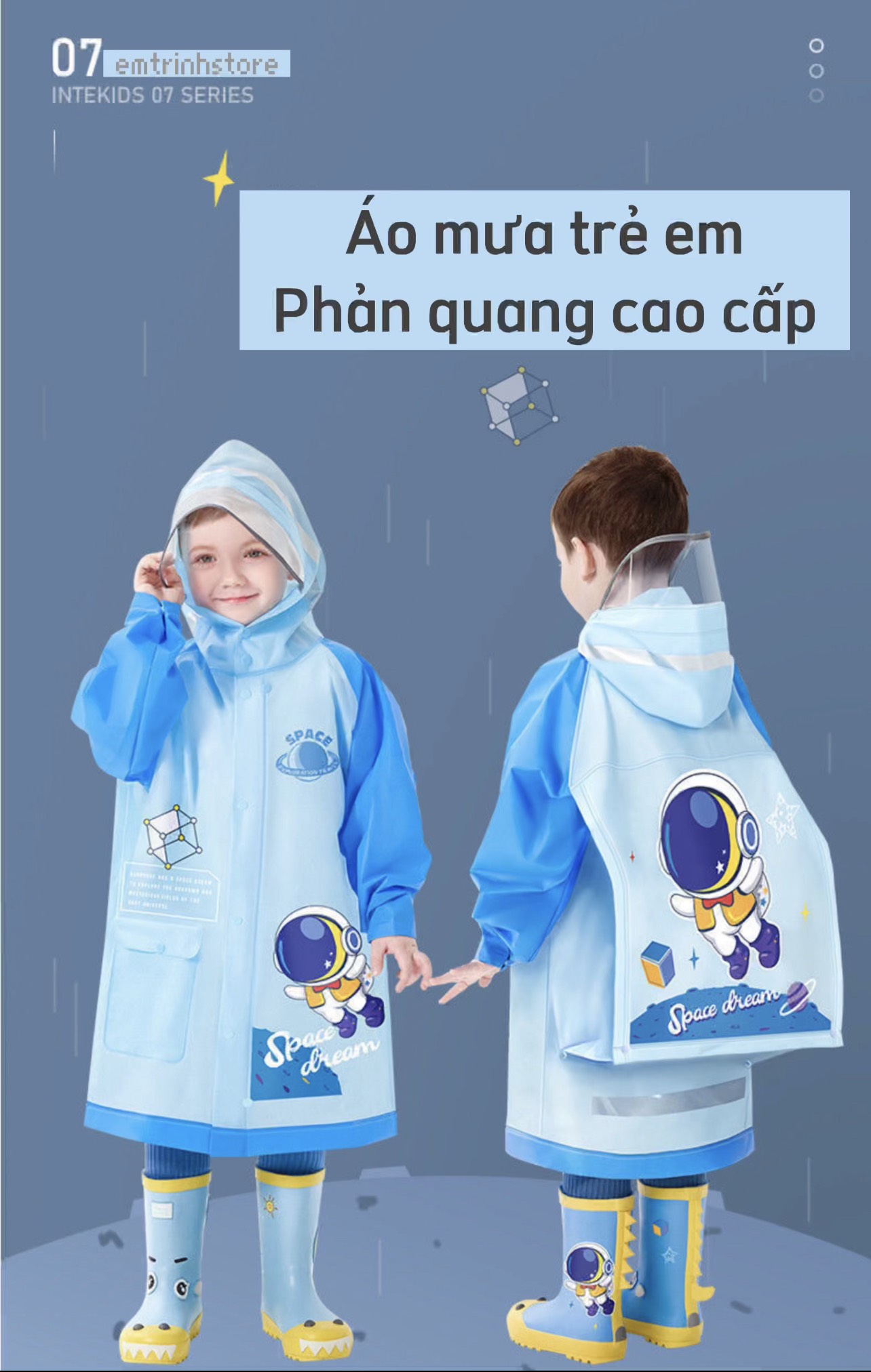 [ Khóa kéo] Áo mưa trẻ em cao cấp, thiết kế khóa kéo + nút bấm + ngăn đựng balo, chất liệu Eva nhẹ bền, chống thấm nước