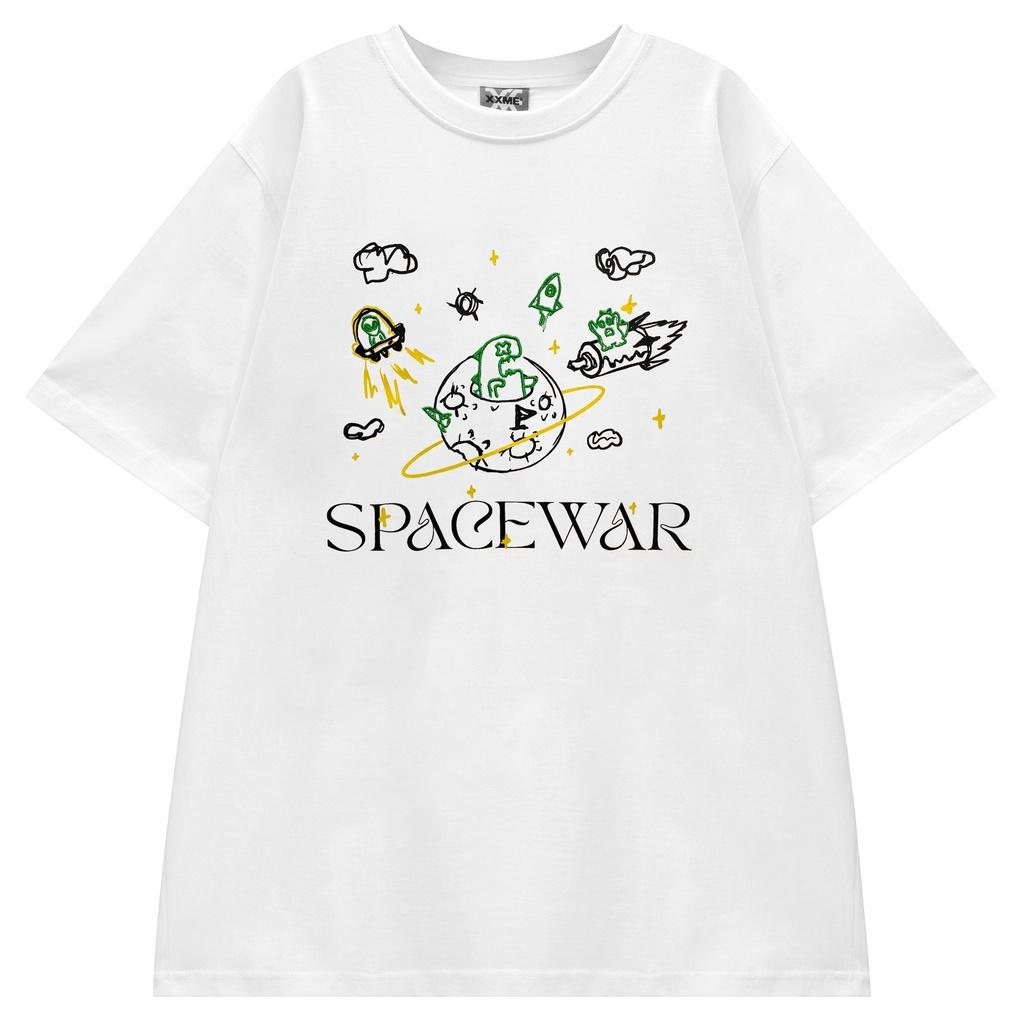 Áo thun XXME thêu họa tiết Space War cao cấp màu trắng