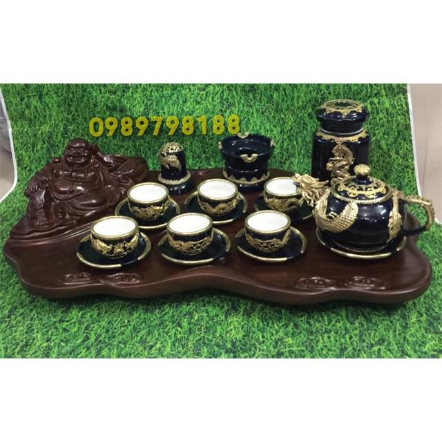 Bộ ấm chén Rồng coban cao cấp gốm sứ Bát Tràng chính hiệu