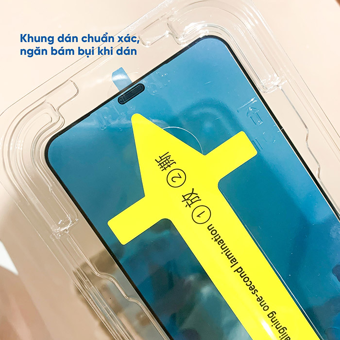 Kính Cường Lực Full Màn BAIKO Có Khung Tự Dán Blue Arrow Che Bụi Dành Cho IPhone 12/12Pro/12ProMax