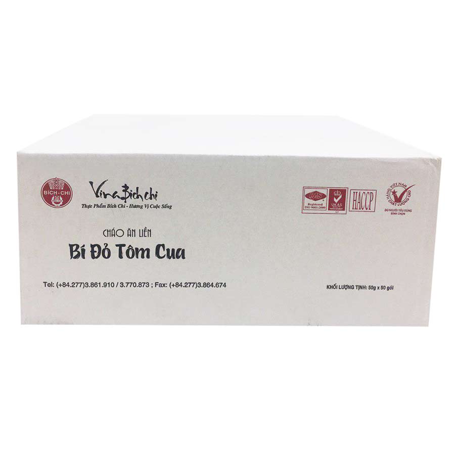 Thùng 50 Gói Cháo Ăn Liền Bí Đỏ Tôm Cua Bích Chi