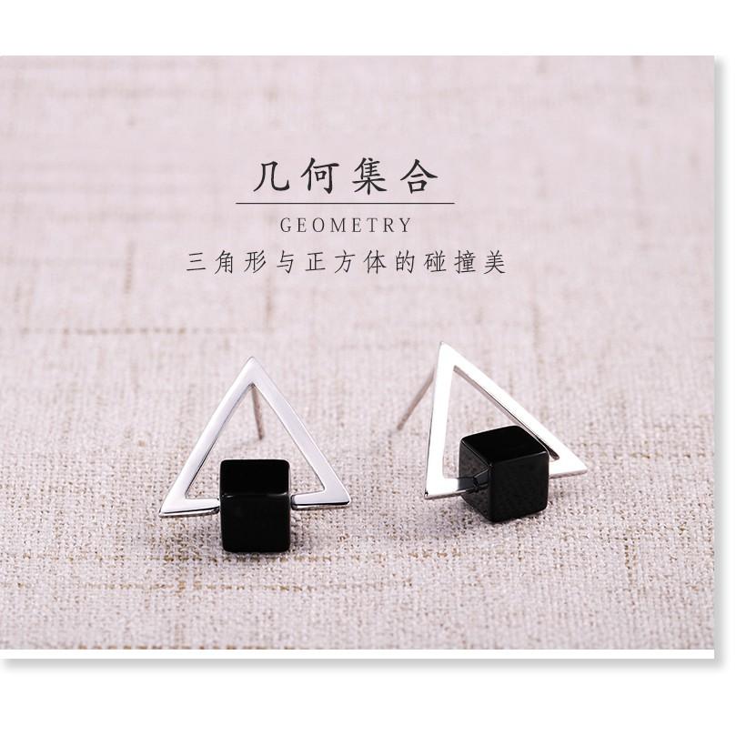 Bông tai titan tam giác vuông đen TT5570 - CAM KẾT KHÔNG GỈ, KHÔNG BAY MÀU - BẢO HÀNH 12 THÁNG