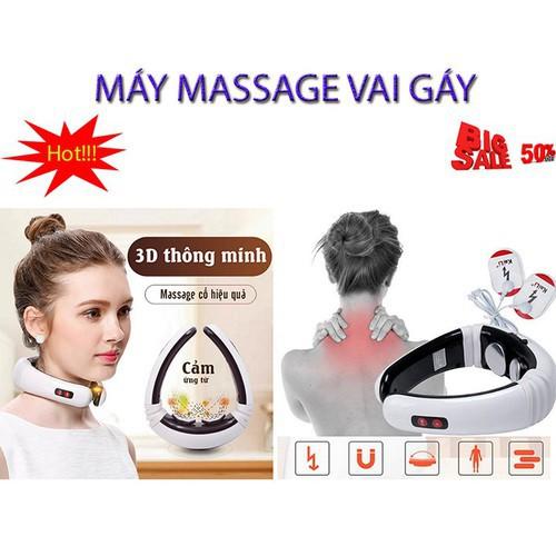 Máy Massage Cổ Vai Gáy 3D tặng 2 miếng dán cảm ứng xung điện giúp lưu thông máu huyết hình chữ C