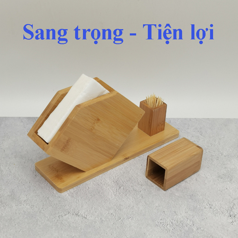 Hộp khay để giấy ăn Kèm lọ tăm bằng gỗ Tre ép chống mối mọt cong vênh rất tiện lợi mà lại sang trọng,Kích thước 13 x 24cm,Màu vàng gỗ tre nguyên bản - Hộp khăn giấy để bàn ăn