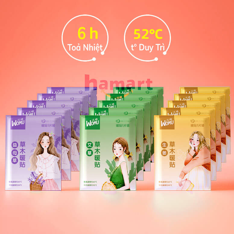 COMBO 3 Miếng Dán Giảm Đau Bụng Kinh Hamart Chườm Nóng Giữ Nhiệt Cơ Thể Thảo Dược Thiên Nhiên 3 Vị
