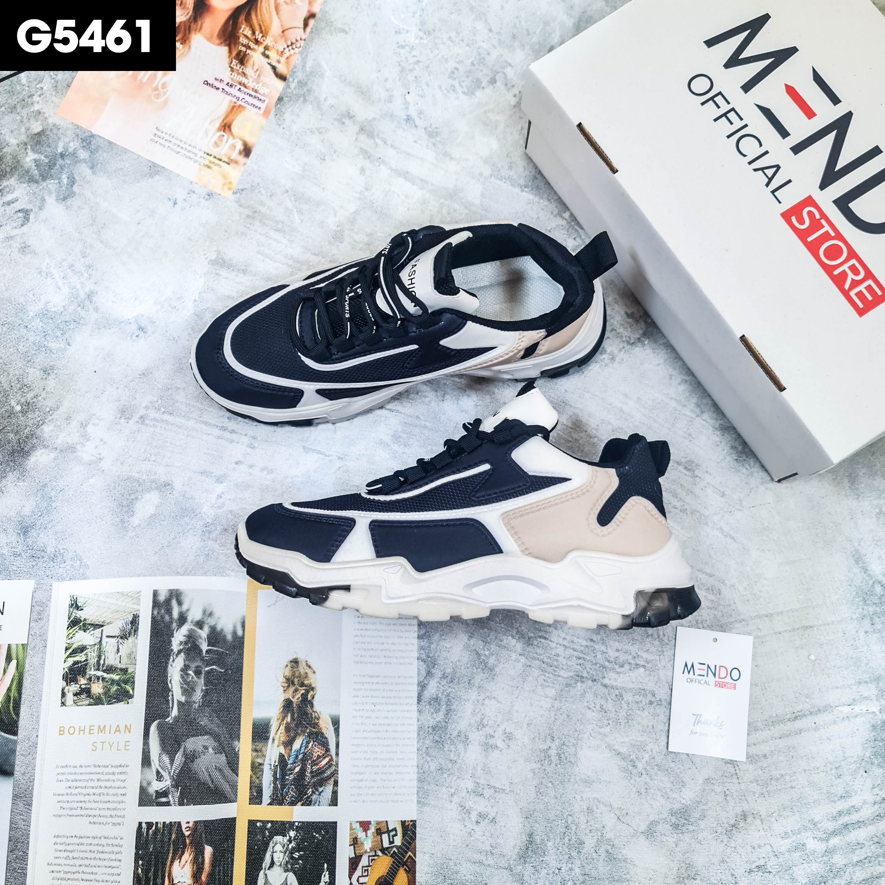 Giày Thể Thao Nam MENDO - Giày Sneaker Màu Đen - Xanh,  Giày Nam Đẹp, Phong Cách Trẻ Trung Năng Động - G5461