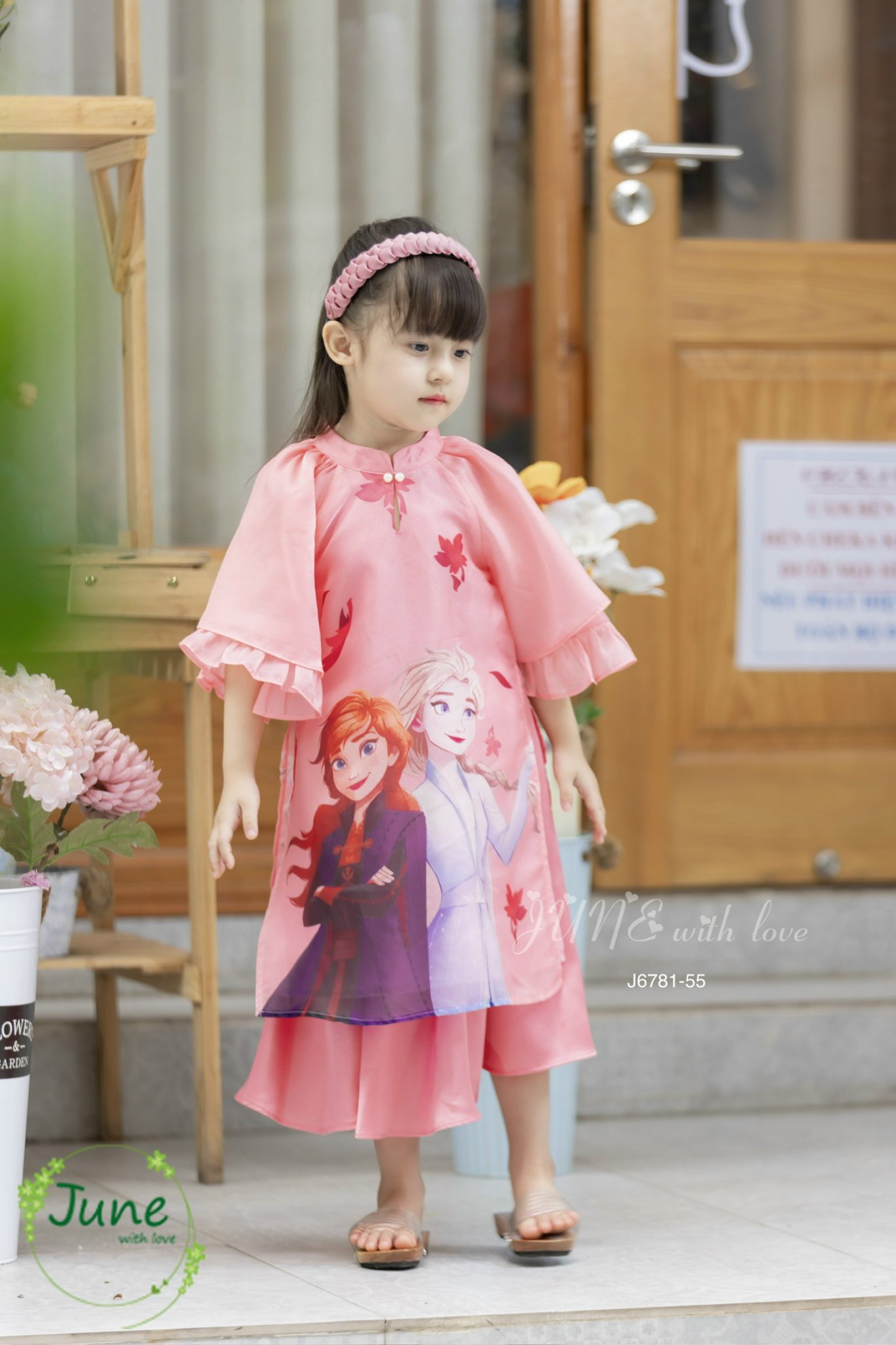 Áo dài cách tân bé gái, Set áo dài tết cho bé 1-10 tuổi hình công chúa vải tơ hàng thiết kế điệu đà thời trang