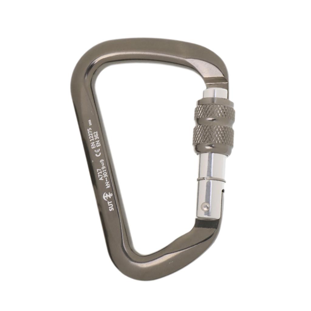 30KN 6720LB Aluminum Alloy D Shape Screw Locking Climbing Carabiner